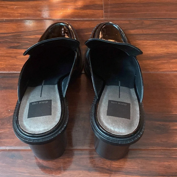 Dolce Vita Mali Heeled Loafer Mule Slide-on Patent Leather Block Heel in Black - Picture 2 of 6